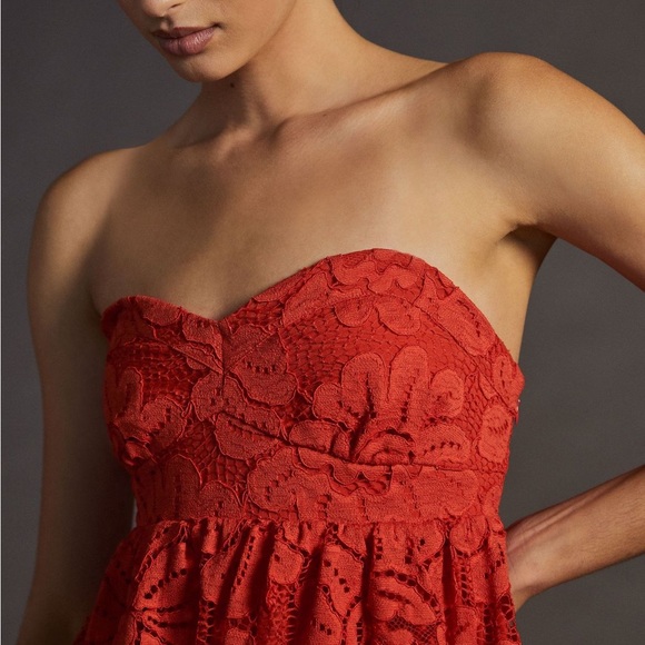 Anthro Maeve Strapless Lace Mini Dress - Picture 3 of 5